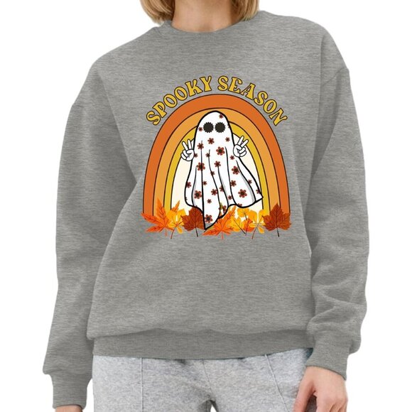 Halloween Ghost Sweater Women Cotton Blend Crewneck Long Sleeve Top - Picture 3 of 5